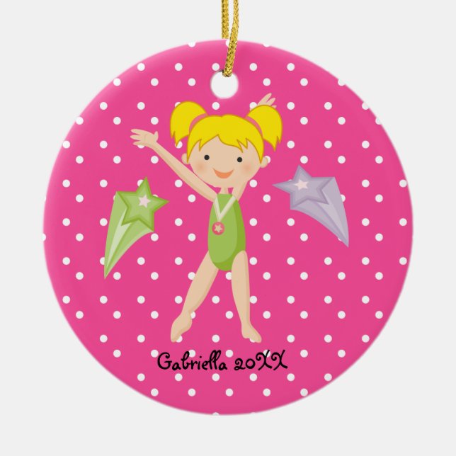 Cute Blonde Haired Gymnast  Christmas Ornament (Front)