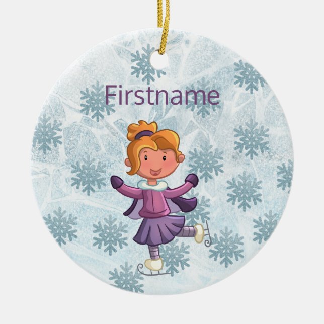 Cute blonde little girl ice skating ornament (Front)