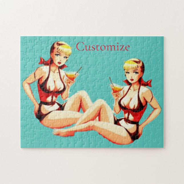 Cute Blonde Martini Bikini Girl Thunder_Cove  Jigsaw Puzzle (Horizontal)