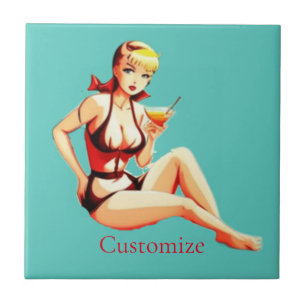 Cute Blonde Martini Bikini Girl Thunder_Cove Tile