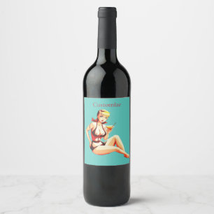 Cute Blonde Martini Bikini Girl Thunder_Cove  Wine Label