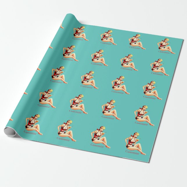 Cute Blonde Martini Bikini Girl Thunder_Cove  Wrapping Paper (Unrolled)