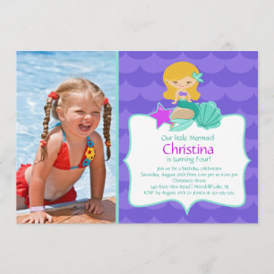 Cute Blonde Mermaid Photo Invitation d'anniversair