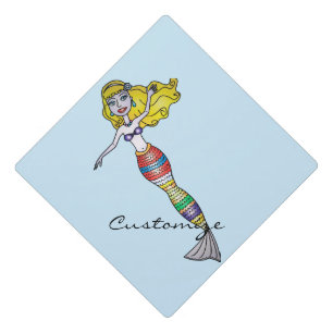 Cute Blonde Mermaid Thunder_Cove Graduation Cap Topper