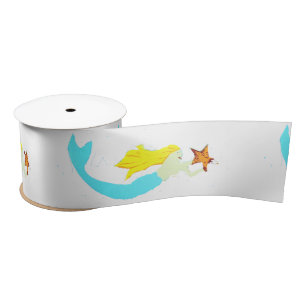 Cute Blonde Mermaid with Star Thunder_Cove Satin Ribbon