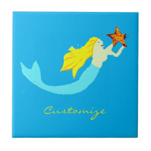 Cute Blonde Mermaid with Star Thunder_Cove Tile