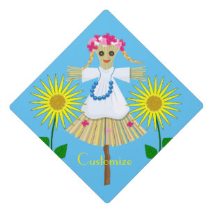 Cute Blonde Pigtails Scarecrow Graduation Cap Topper