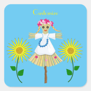Cute Blonde Pigtails Scarecrow Square Sticker