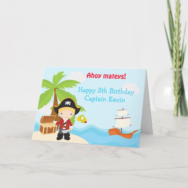 Cute Blonde Pirate Boy Birthday Party Card (Front)