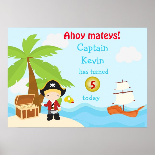 Cute Blonde Pirate Boy Birthday Party Poster (Front)
