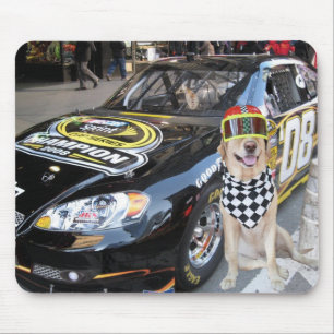 Cute Blonde Posing by Fast Car Mouse Pad