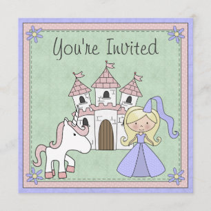 Cute Blonde Princess and Unicorn Birthday Invite