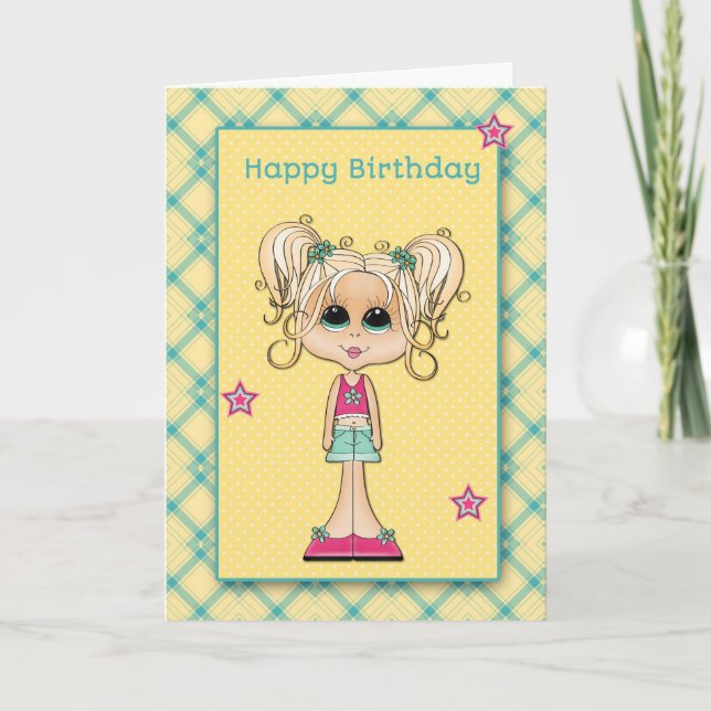 Cute Blonde Teen, Happy Birthday Card (Front)