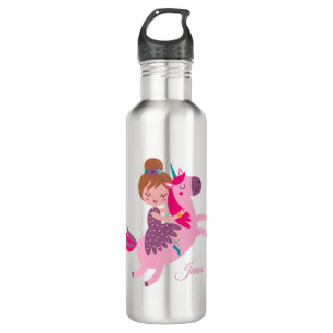 Cute Blondie Haired Girl Riding on a Unicorn 710 Ml Water Bottle