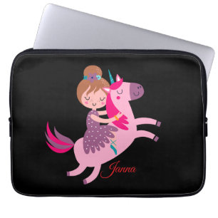 Cute Blondie Haired Girl Riding on a Unicorn Laptop Sleeve