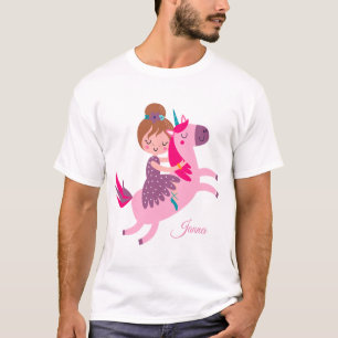 Cute Blondie Haired Girl Riding on a Unicorn T-Shirt
