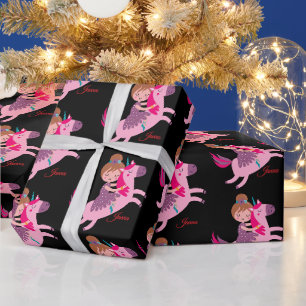 Cute Blondie Haired Girl Riding on a Unicorn Wrapping Paper