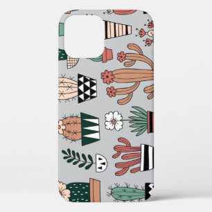 Cute Blooming Cactuses: Hand-Drawn Pattern iPhone 12 Case