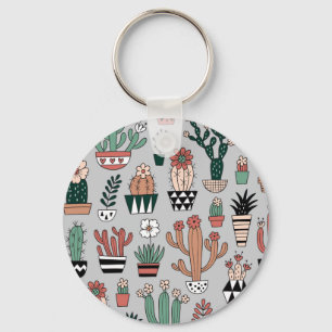 Cute Blooming Cactuses: Hand-Drawn Pattern Keychain