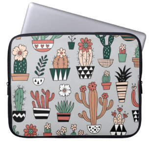 Cute Blooming Cactuses: Hand-Drawn Pattern Laptop Sleeve