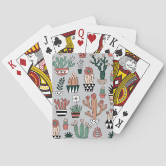 Cute Blooming Cactuses: Hand-Drawn Pattern Playing Cards