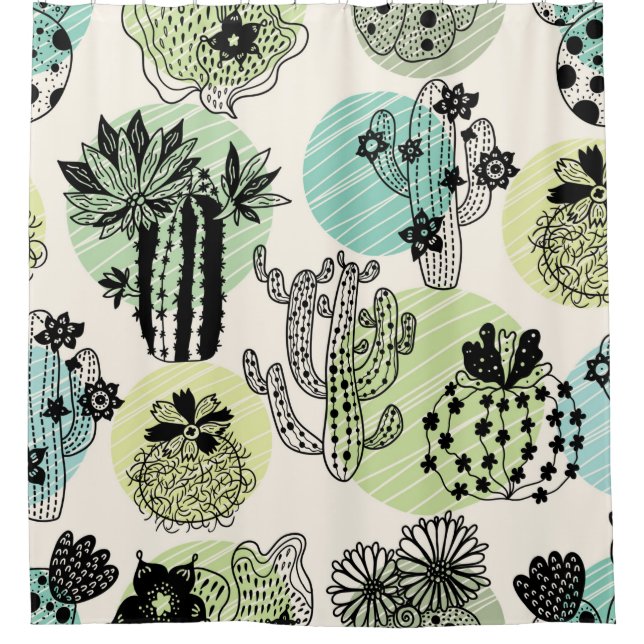 Cute blooming cactuses. Hand drawn seamless patter (Front)