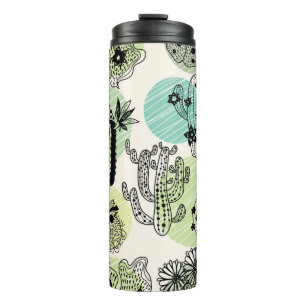 Cute blooming cactuses. Hand drawn seamless patter Thermal Tumbler