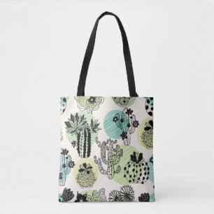 Cute blooming cactuses. Hand drawn seamless patter Tote Bag