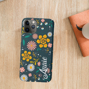 Cute Blooming Colourful Floral Pattern with Name iPhone 11 Pro Case
