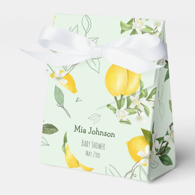 Cute Blooming Lemons Watercolor Baby Shower Favor Box (Front Side)