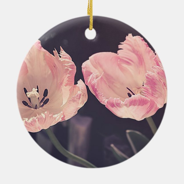 Cute Blooming Tulips -Personalized Ceramic Ornament (Back)