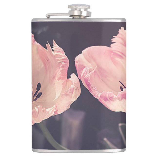 Cute Blooming Tulips -Personalized Hip Flask (Front)
