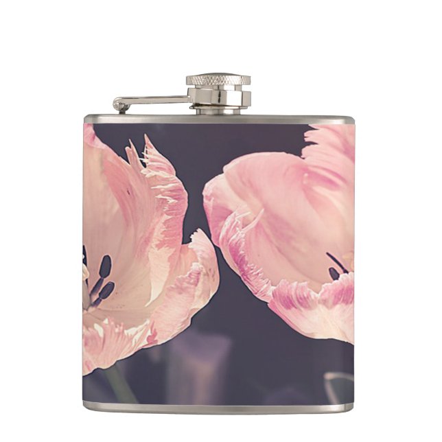 Cute Blooming Tulips -Personalized Hip Flask (Front)