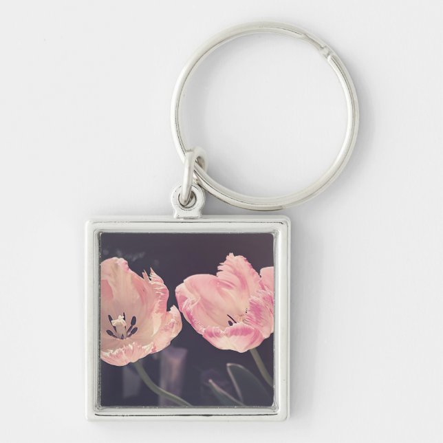 Cute Blooming Tulips -Personalized Keychain (Front)
