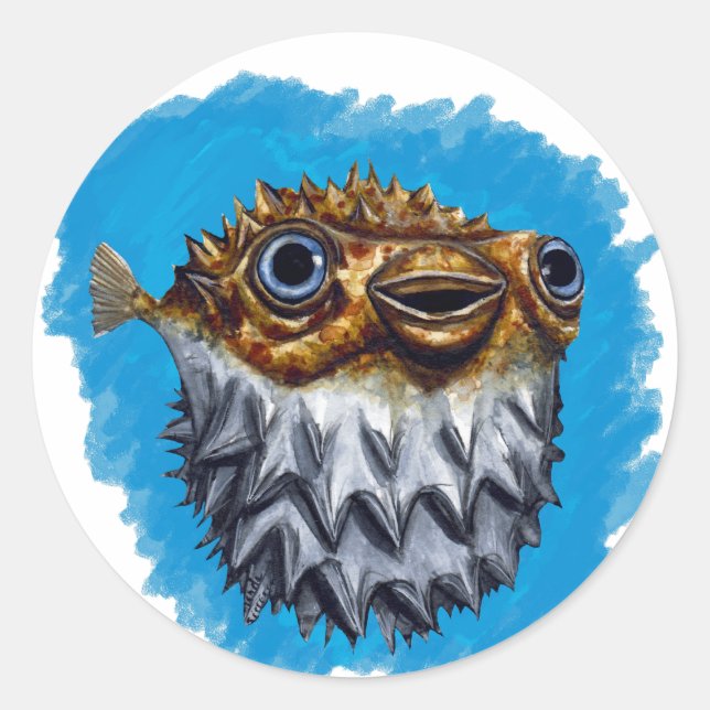 Cute Blowfish Classic Round Sticker (Front)