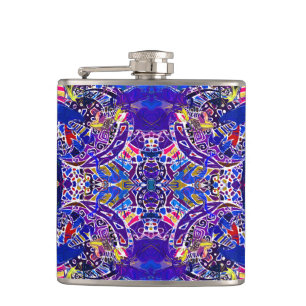 Cute blue abstract elements throw pillow hip flask