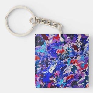 Cute blue abstract painting keychain