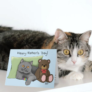 Cute Blue Adorable Grey Best Cat Dad Father’s Day Card