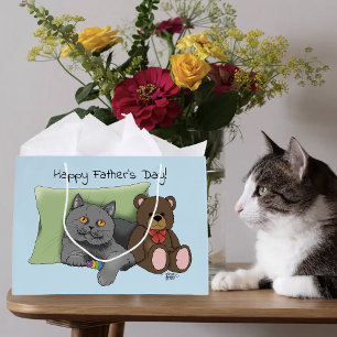 Cute Blue Adorable Grey Best Cat Dad Father’s Day Large Gift Bag