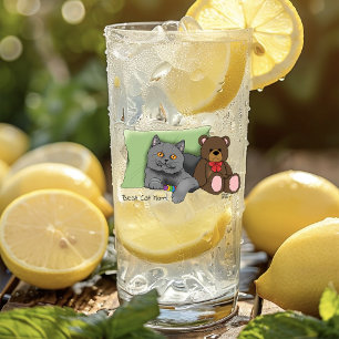 Cute Blue Adorable Grey Best Cat Mom Mother’s Day Glass
