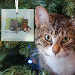 Cute Blue Adorable Grey Best Cat Mom Mother’s Day Glass Ornament