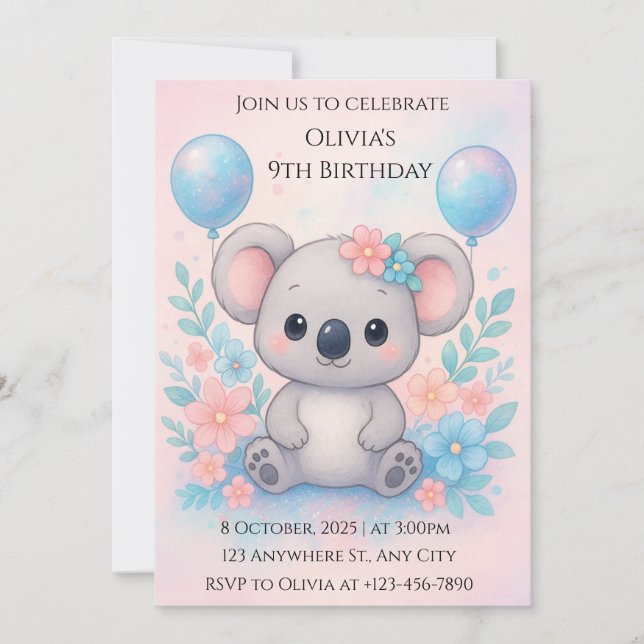 Cute Blue Alien Birthday Party Invitation  (Front)
