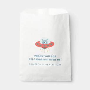 Cute Blue Alien Spaceship 1st Birthday Custom Favour Bag