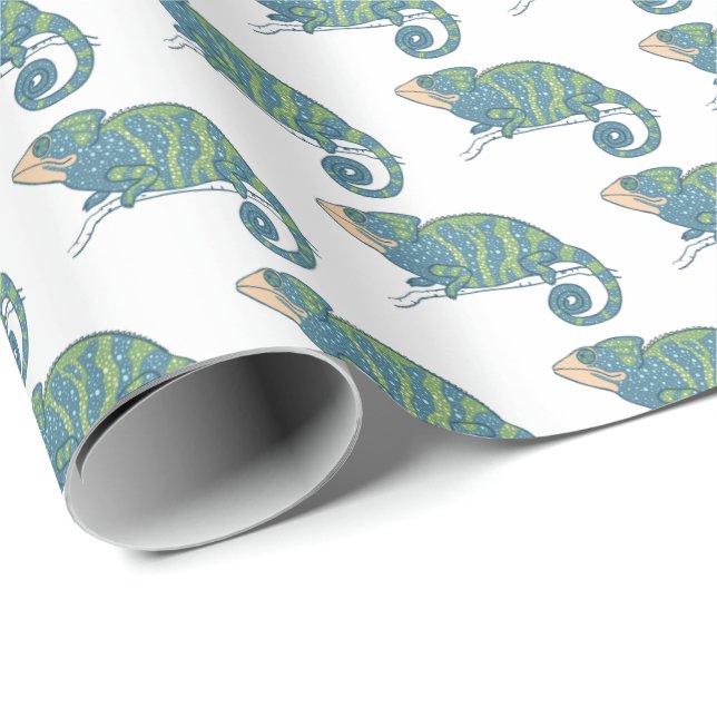 Cute Blue and Green Chameleon Lizard Gift Wrap (Roll Corner)