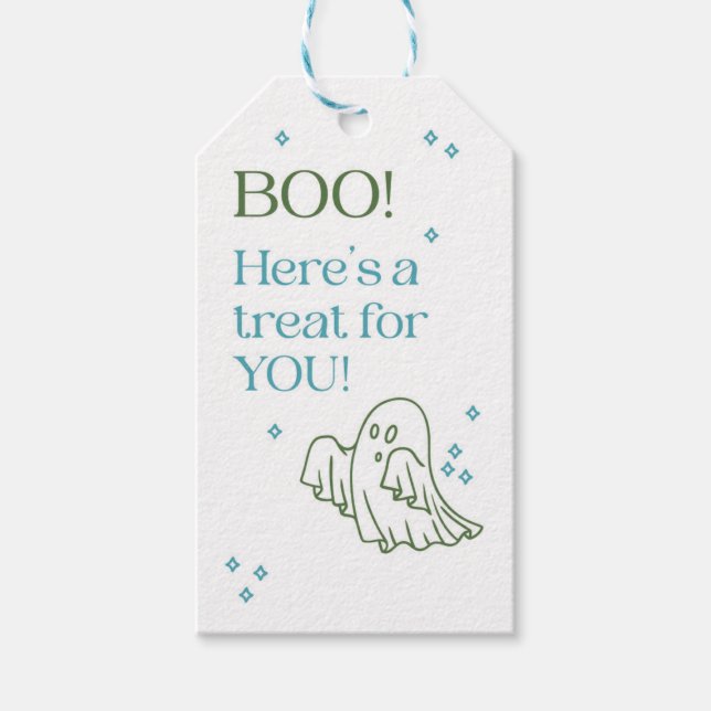 Cute Blue and Green Ghost Halloween Tag (Front)