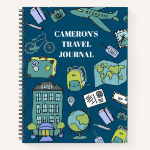 Cute Blue and Green Personalized Travel Journal 