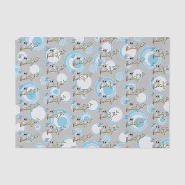 Cute Blue and Grey Baby Owls | Shower Theme Tissue Paper (Front)