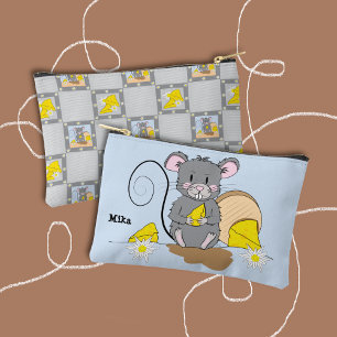 Cute Blue and Grey Zipper Pouch with Cartoon Mouse