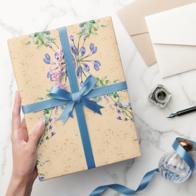 Cute Blue and Light Brown Flower Wrapping Paper (Gifting)