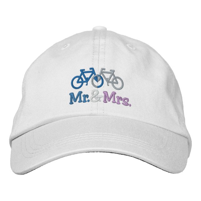Cute Blue And Pink Bike Love Heart Wedding Embroidered Hat (Front)